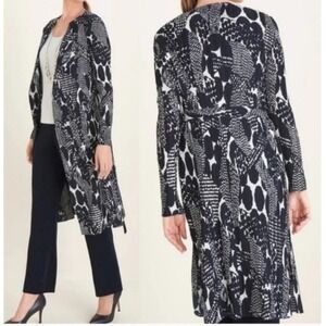 Chico's Travelers sz.2 (12-14)  Navy-White Textured Crinkle Trench Jacket Kimono